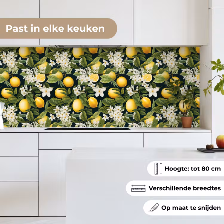 Hangende - Citroenen - Witte - Bloemetjes keuken achterwand 2 middel 871 -sfeer4_NL