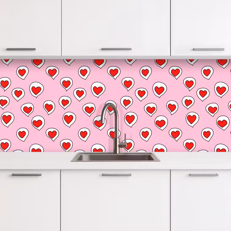 Hartjes - Patroon - Rood keuken achterwand 2 middel 871 -3d