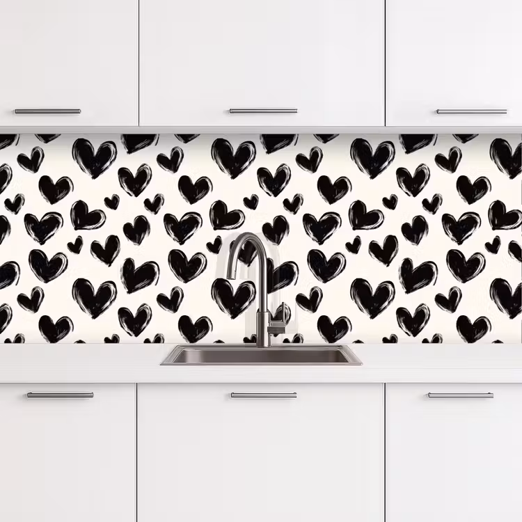 Hartjes - Patroon - Zwart keuken achterwand 2 middel 871 -3d