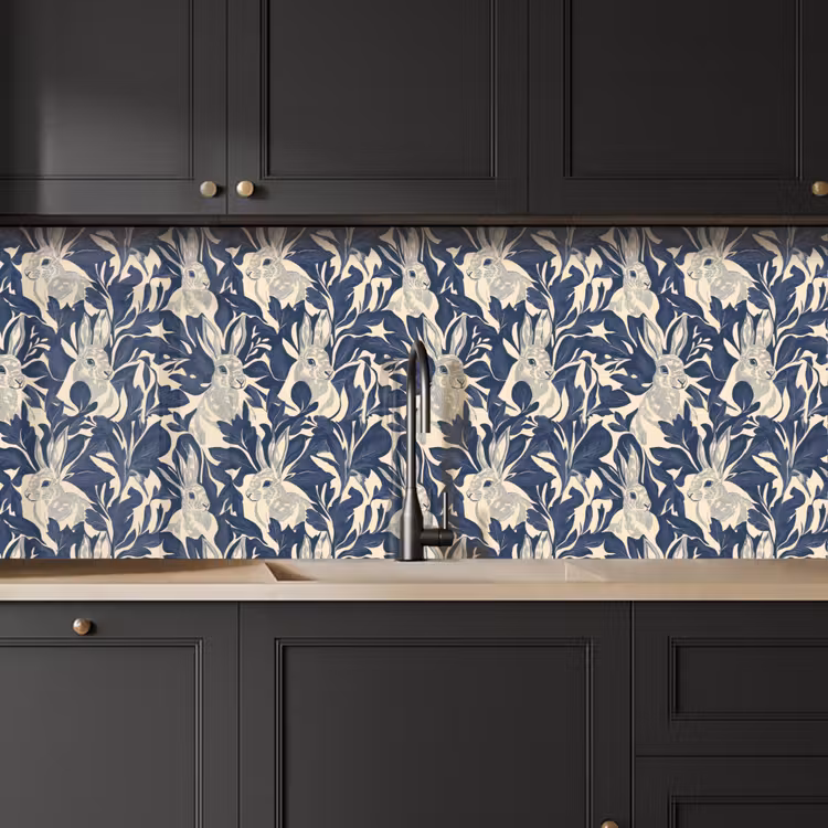 Hazen - Bladeren - Patroon - Blauw - Beige keuken achterwand 2 middel 871 -sfeer1