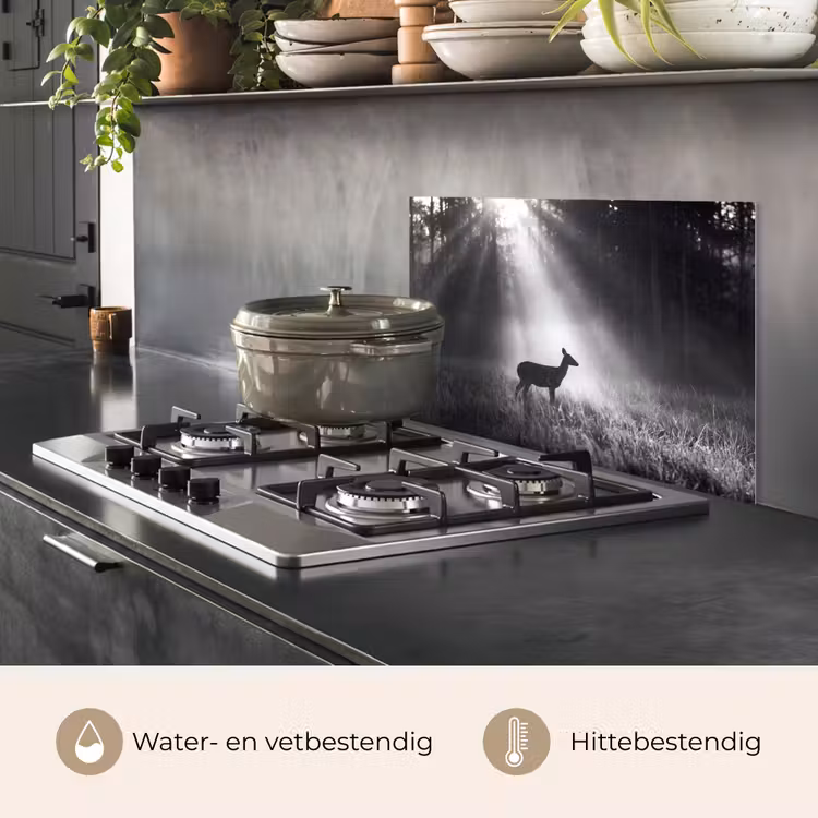 Hert - Bos - Zonnestralen - Zwart-wit - Natuur keuken achterwand spatscherm klein -usp_NL