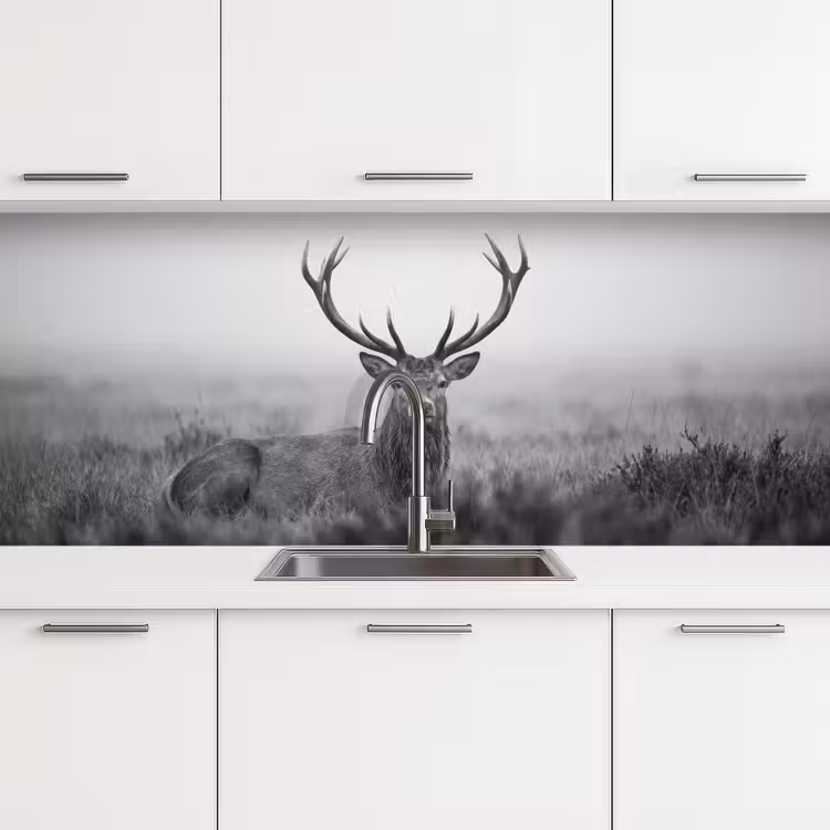 Hert - Mistig - Zwart - Wit keuken achterwand 2 middel -3d