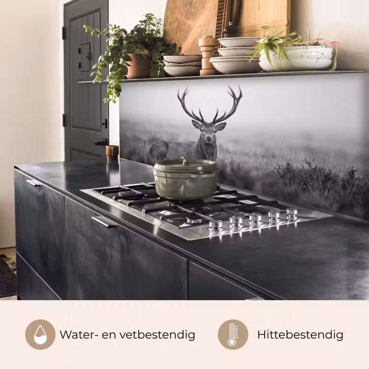 Hert - Mistig - Zwart - Wit keuken achterwand 2 middel -usp_NL