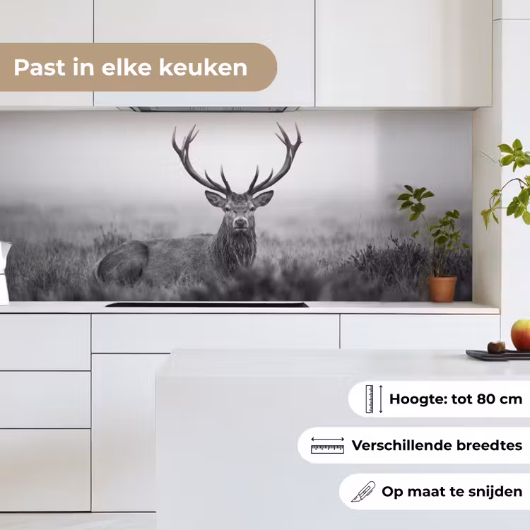 Hert - Mistig - Zwart - Wit keuken achterwand 2 middel -sfeer4_NL