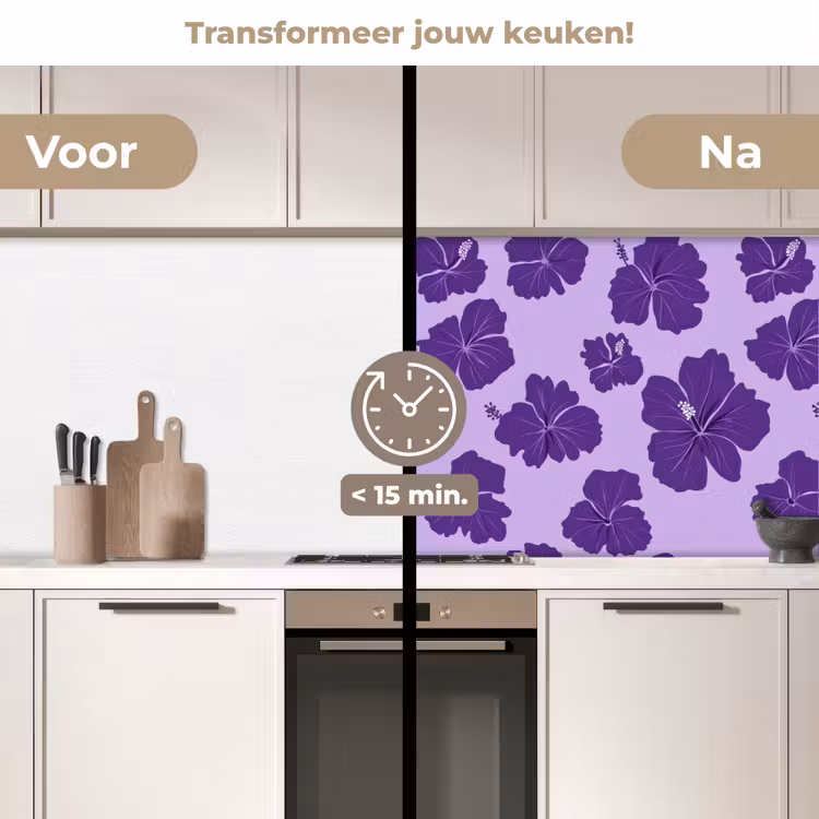 Hibiscus - Bloemen - Paars keuken achterwand 2 middel 871 -voor-na2_NL