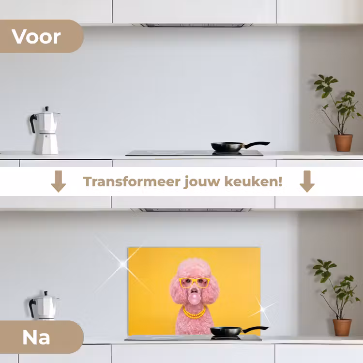 Hond - Kauwgum - Dieren - Modern - Roze keuken achterwand spatscherm klein -voor_na_NL