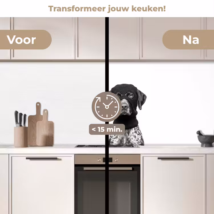 Honden - Bivakmuts - Zwart - wit keuken achterwand 2 middel -voor-na2_NL