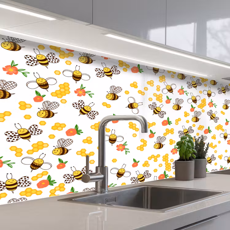 Honing - Bij - Bloemen - Patronen - Lente keuken achterwand 2 middel 871 -3d_schuin