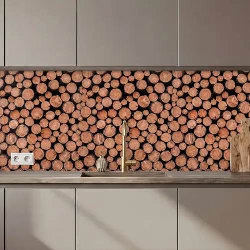 Keuken achterwand - Houtblokken - Textuur - Patroon - Bruin - Rustiek