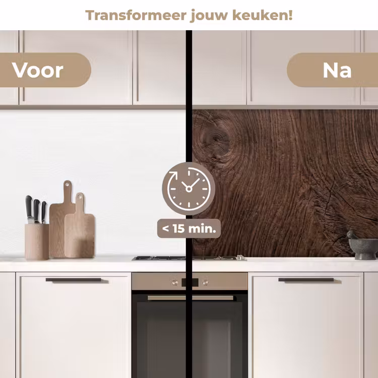 Houtnerf - Textuur - Patroon - Bruin - Rustiek keuken achterwand 2 middel -voor-na2_NL