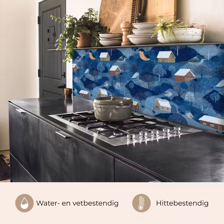 Huisjes - Vogels - Sneeuw - Winter - Blauw keuken achterwand 2 middel 871 -usp_NL