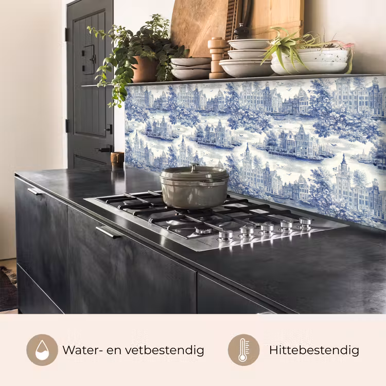 Huizen - Bomen - Water - Vogels - Blauw keuken achterwand 2 middel 871 -usp_NL