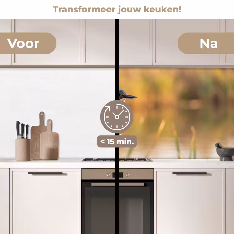 IJsvogel - Tak - Water - Kleurrijk - Levendig keuken achterwand 2 middel -voor-na2_NL