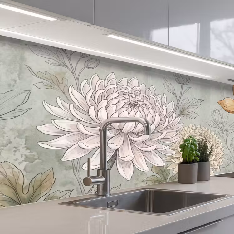 Illustratie - Bloemen - Groen keuken achterwand 2 middel -3d_schuin