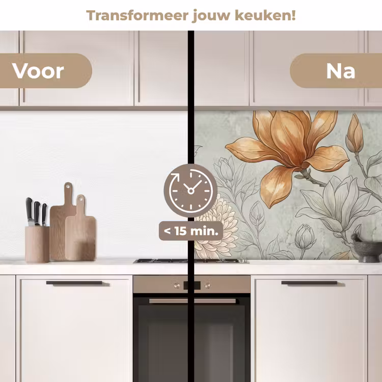 Illustratie - Bloemen - Groen keuken achterwand 2 middel -voor-na2_NL