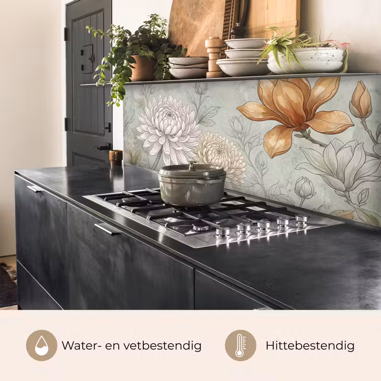 Illustratie - Bloemen - Groen keuken achterwand 2 middel -usp_NL
