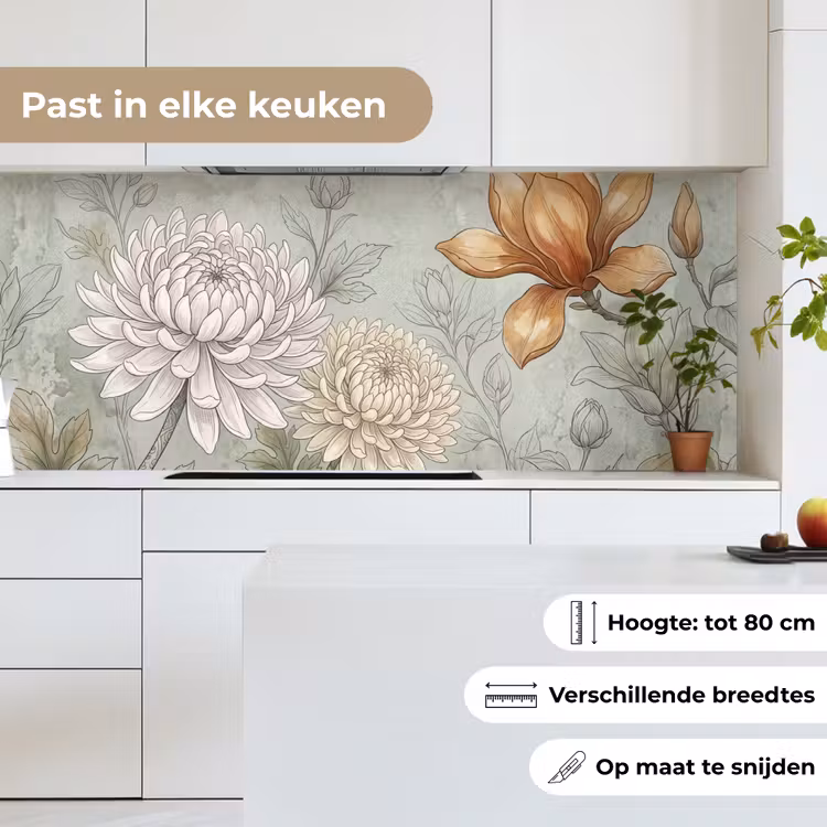 Illustratie - Bloemen - Groen keuken achterwand 2 middel -sfeer4_NL