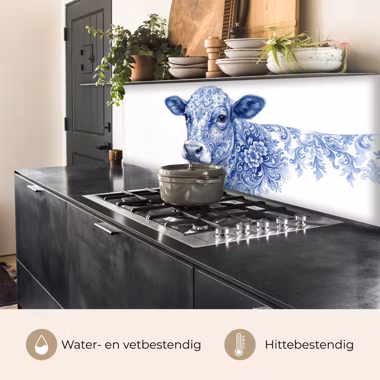 Illustratie - Koe - Blauw keuken achterwand 2 middel -usp_NL