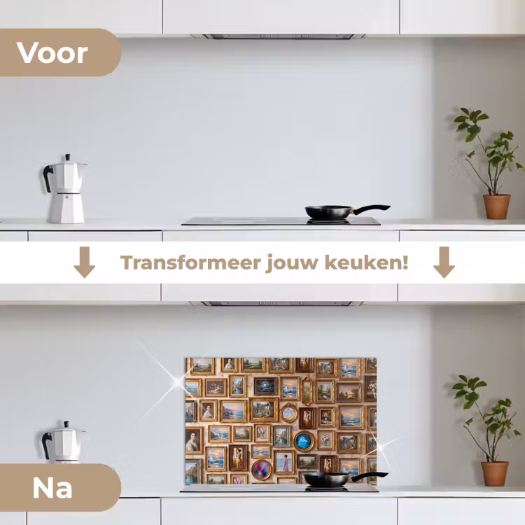 Interieur - Kunst - Collectie - Klassiek - Goud keuken achterwand spatscherm klein -voor_na_NL