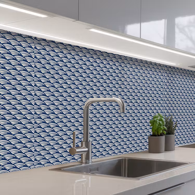 Japan - Blauw - Wit - Patronen keuken achterwand 2 middel 871 -3d_schuin