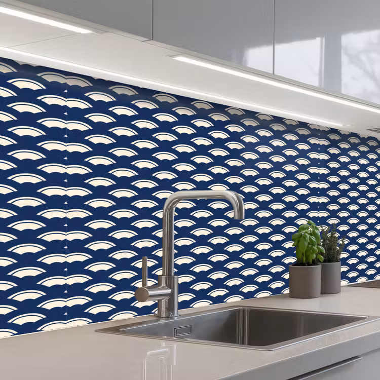Japans - Blauw - Wit - Patronen keuken achterwand 2 middel 871 -3d_schuin