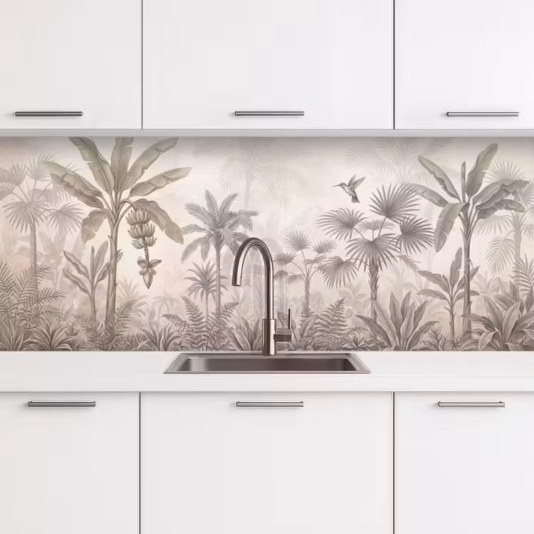 Jungle - Banenboom - Kolibrie - Beige keuken achterwand 2 middel -3d