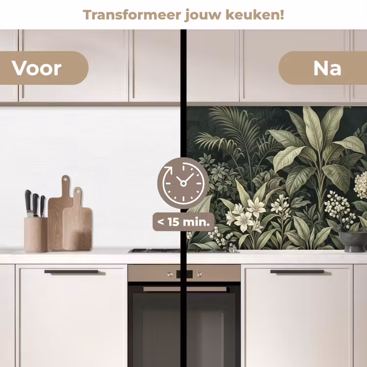 Jungle - Bladeren - Botanisch - Groen keuken achterwand 2 middel -voor-na2_NL
