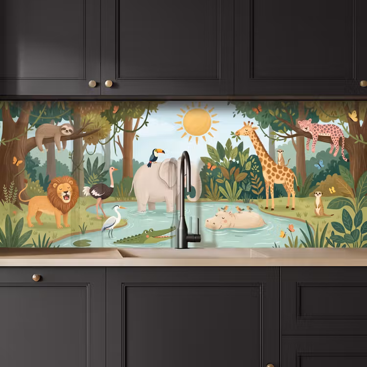 Jungle - Oase - Dieren - Kleurrijk keuken achterwand 2 middel -sfeer1