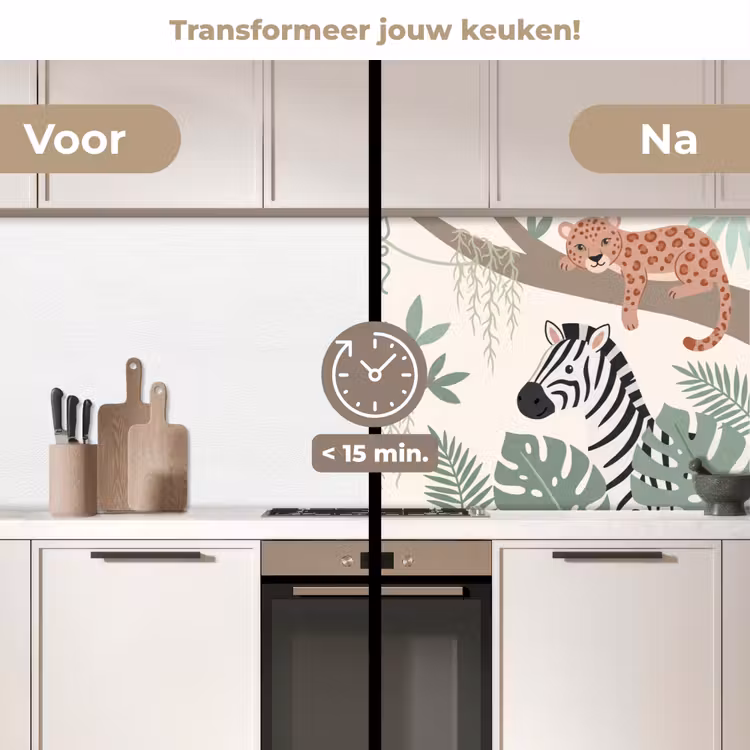 Jungle - Rustiek - Pastel keuken achterwand 2 middel -voor-na2_NL
