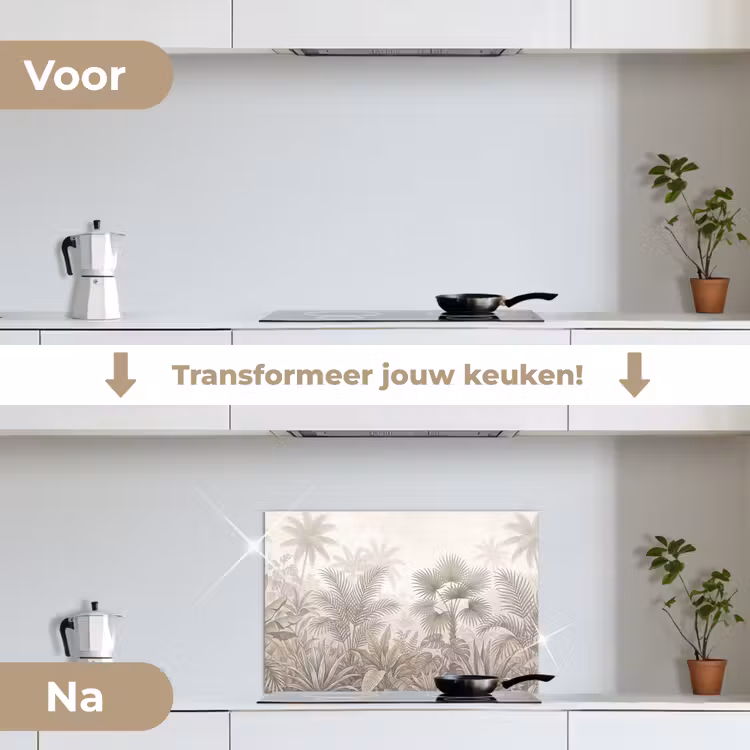 Jungle - Tropisch - Natuur -Vintage - Beige keuken achterwand 2 middel -voor-na2_NL