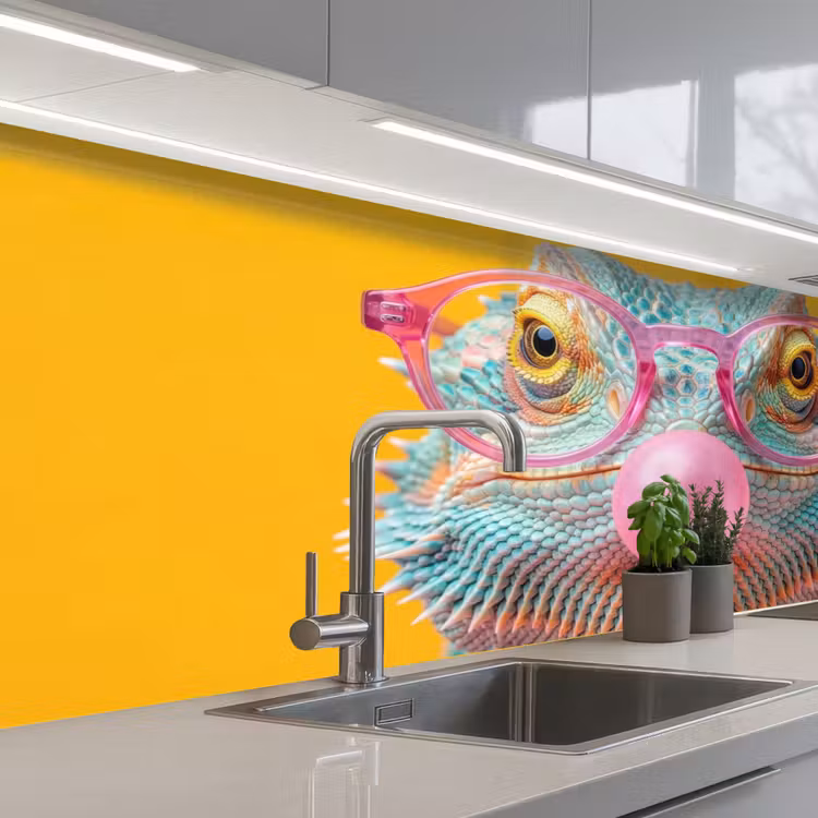 Kameleon - Kauwgom - Kleurrijk keuken achterwand 2 middel -3d_schuin