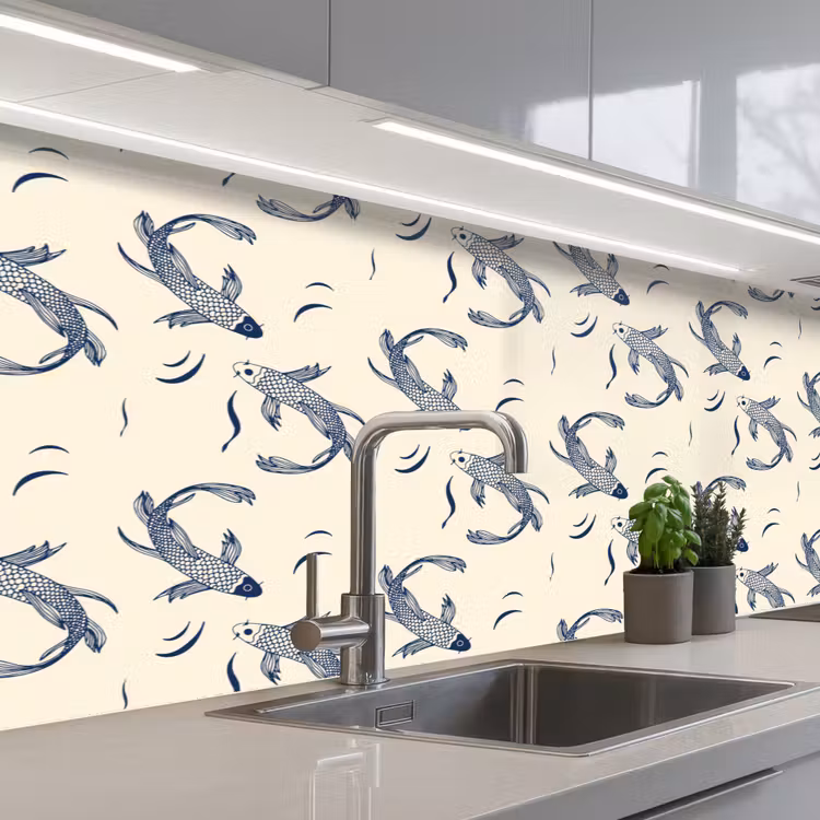 Karper - Vis - Japan - Patronen keuken achterwand 2 middel 871 -3d_schuin