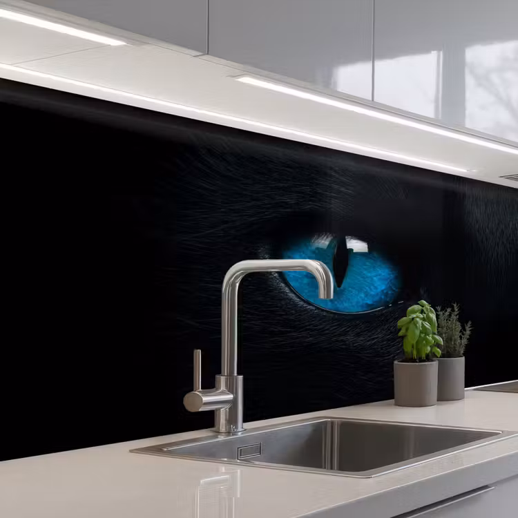 Kat - Blauw - Dier - Zwart keuken achterwand 2 middel -3d_schuin
