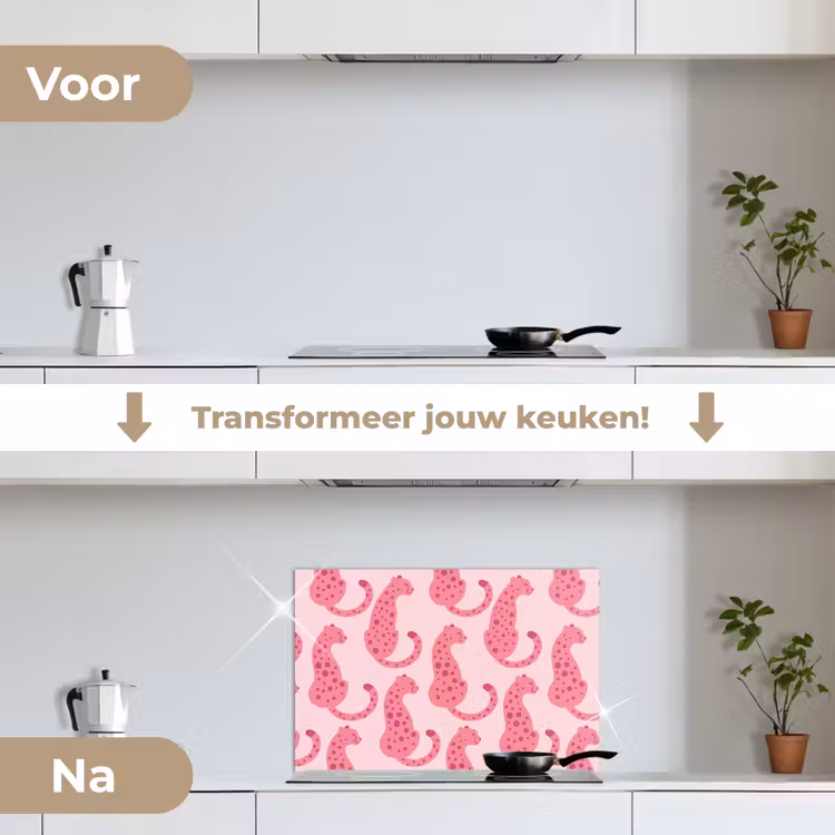 Kat - Gevlekt - Dieren - Patroon - Roze keuken achterwand spatscherm klein -voor_na_NL