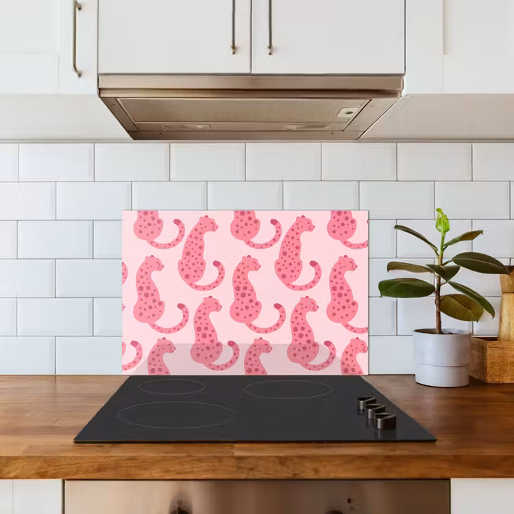 Kat - Gevlekt - Dieren - Patroon - Roze keuken achterwand spatscherm klein -sfeer2