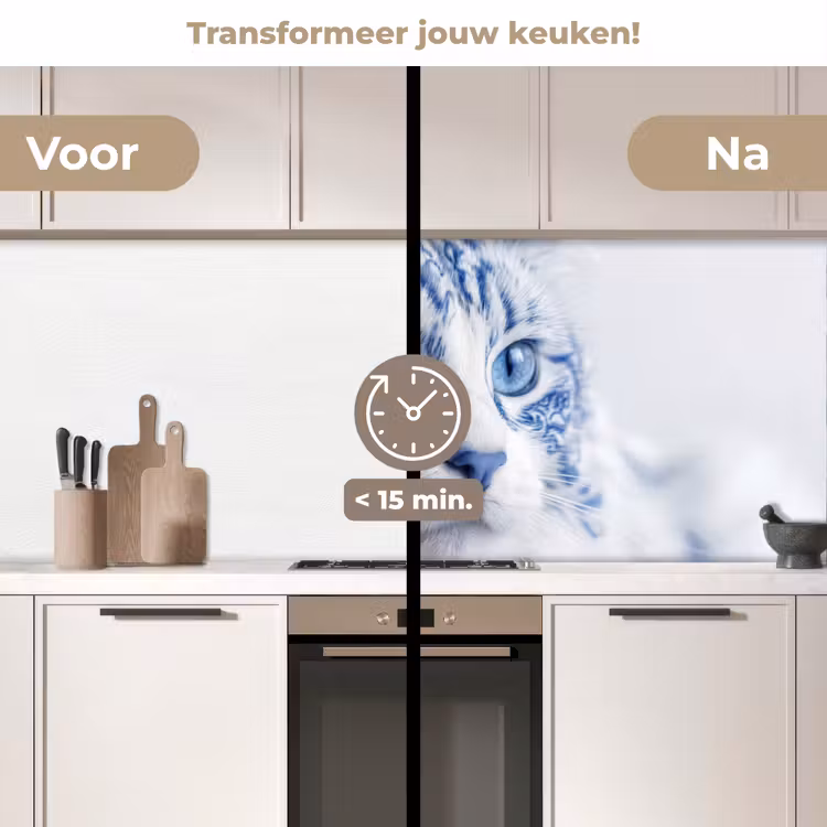 Kat - Patroon - Blauw keuken achterwand 2 middel -voor-na2_NL