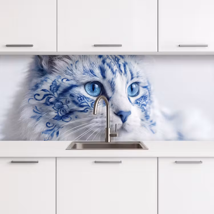 Kat - Patroon - Blauw keuken achterwand 2 middel -3d