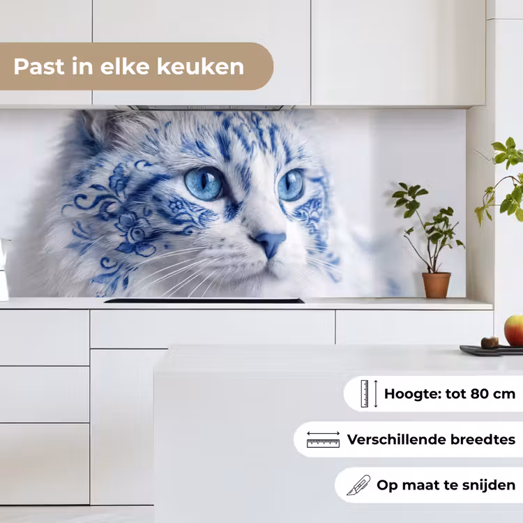 Kat - Patroon - Blauw keuken achterwand 2 middel -sfeer4_NL