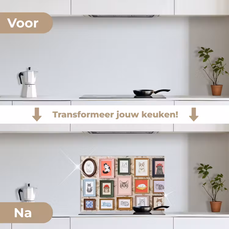 Kat - Portret - Dieren - Illustratie - Lijst keuken achterwand spatscherm klein -voor_na_NL
