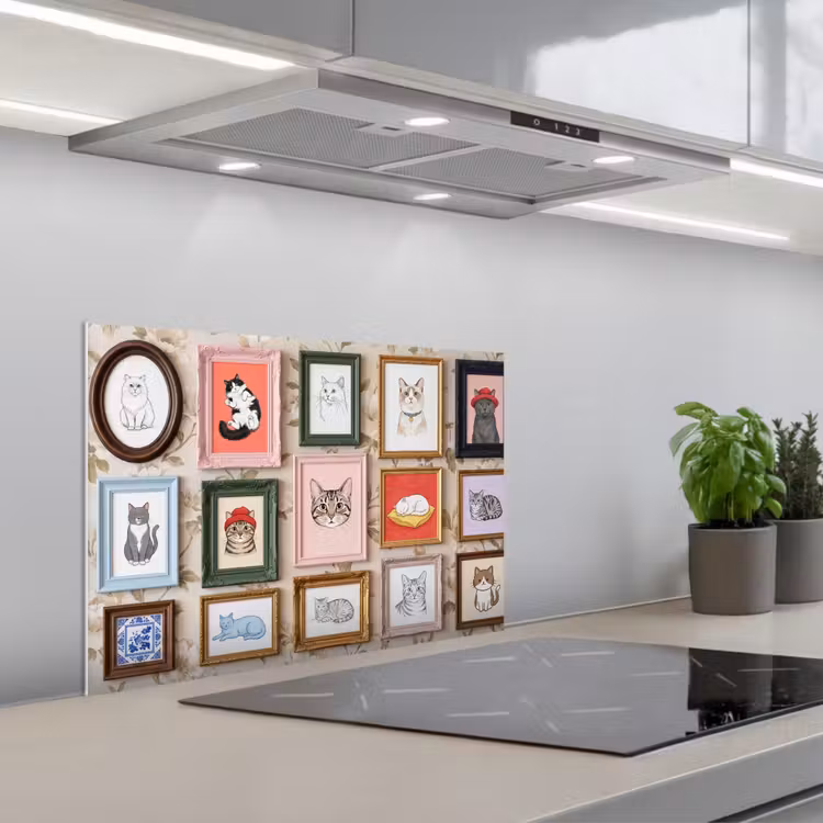 Kat - Portret - Dieren - Illustratie - Lijst keuken achterwand spatscherm klein -3d_schuin