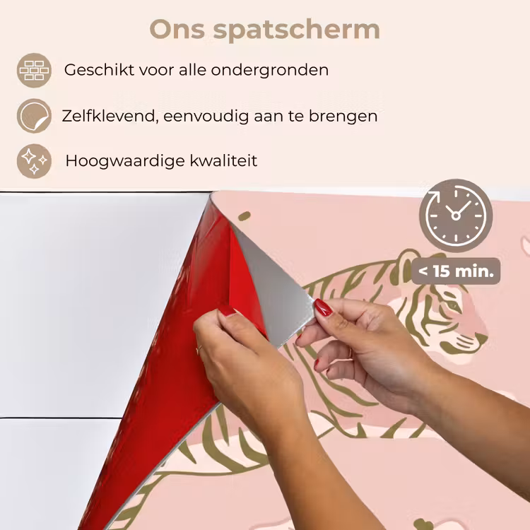 Kat - Springend - Bloemen - Abstract - Roze keuken achterwand spatscherm klein -spatscherm_NL