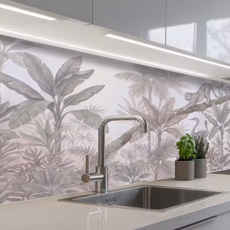 Kat - Vogel - Jungle - Illustratie - Dieren keuken achterwand 2 middel -3d_schuin