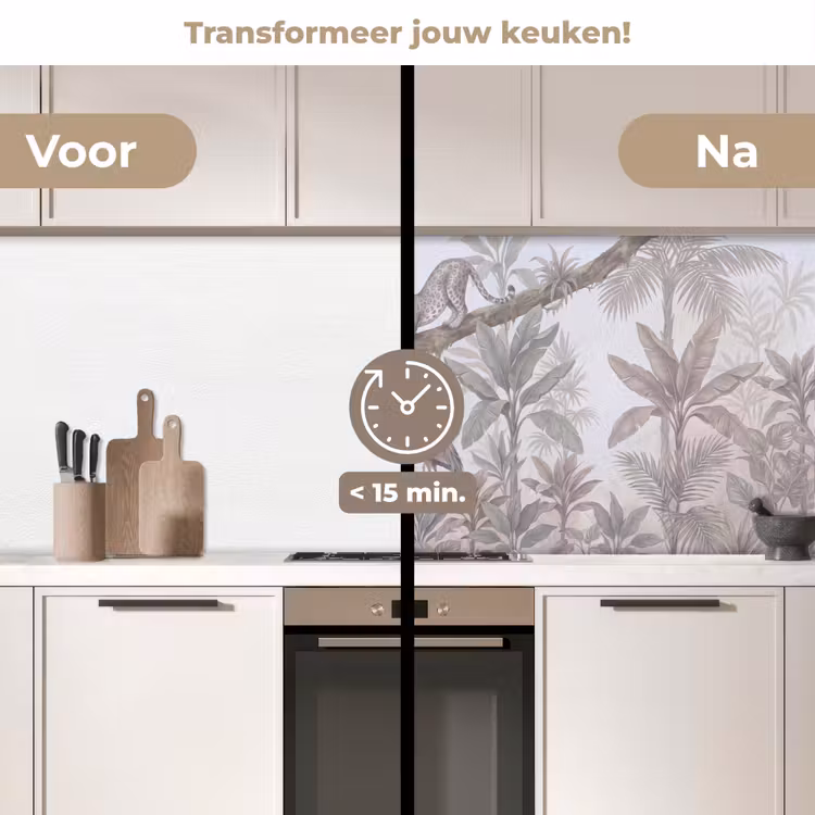 Kat - Vogel - Jungle - Illustratie - Dieren keuken achterwand 2 middel -voor-na2_NL