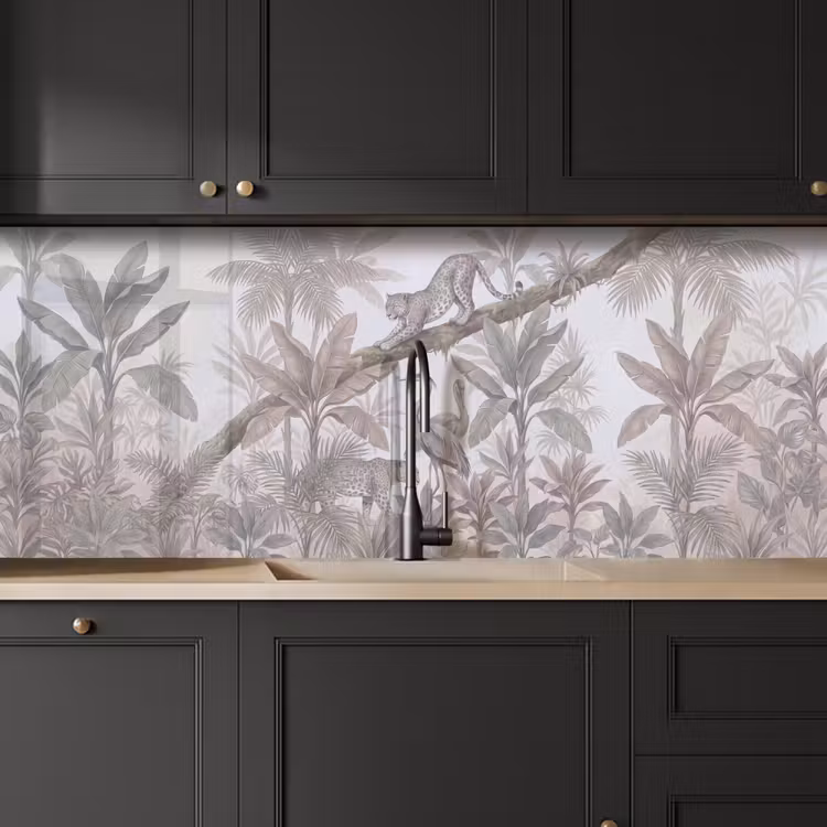 Kat - Vogel - Jungle - Illustratie - Dieren keuken achterwand 2 middel -sfeer1