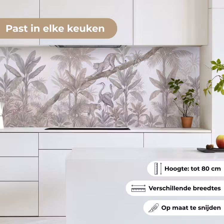 Kat - Vogel - Jungle - Illustratie - Dieren keuken achterwand 2 middel -sfeer4_NL