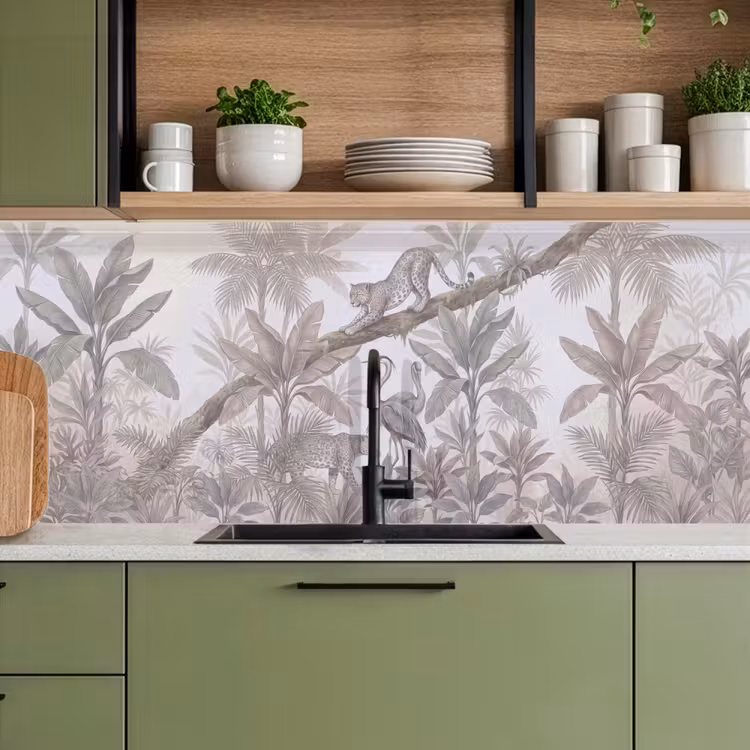 Kat - Vogel - Jungle - Illustratie - Dieren keuken achterwand 2 middel -sfeer3