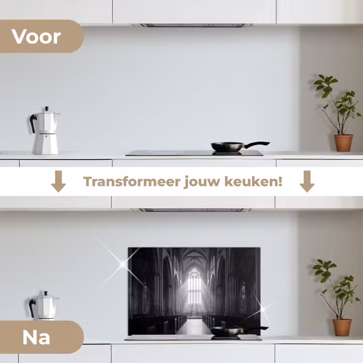 Kerk - Interieur - Lichtstralen - Architectuur - Klassiek keuken achterwand spatscherm klein -voor_na_NL