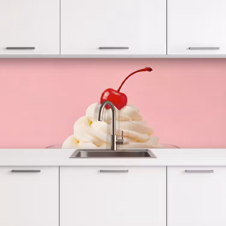 Kers - Slagroom - Roze keuken achterwand 2 middel -3d