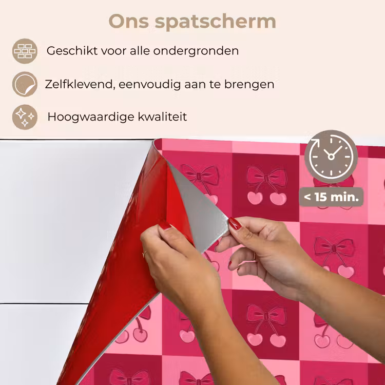 Kersen - Strikjes - Speels - Roze - Bordeaux keuken achterwand spatscherm klein 900 -spatscherm_NL
