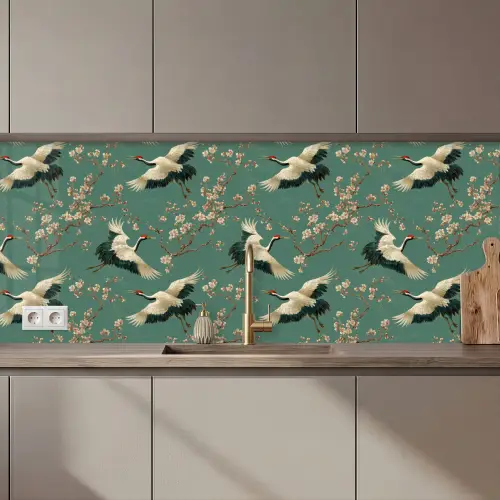 Kersenbloesem - Kraamvogels - Groen keuken achterwand 2 middel 871 zz_3dshopping